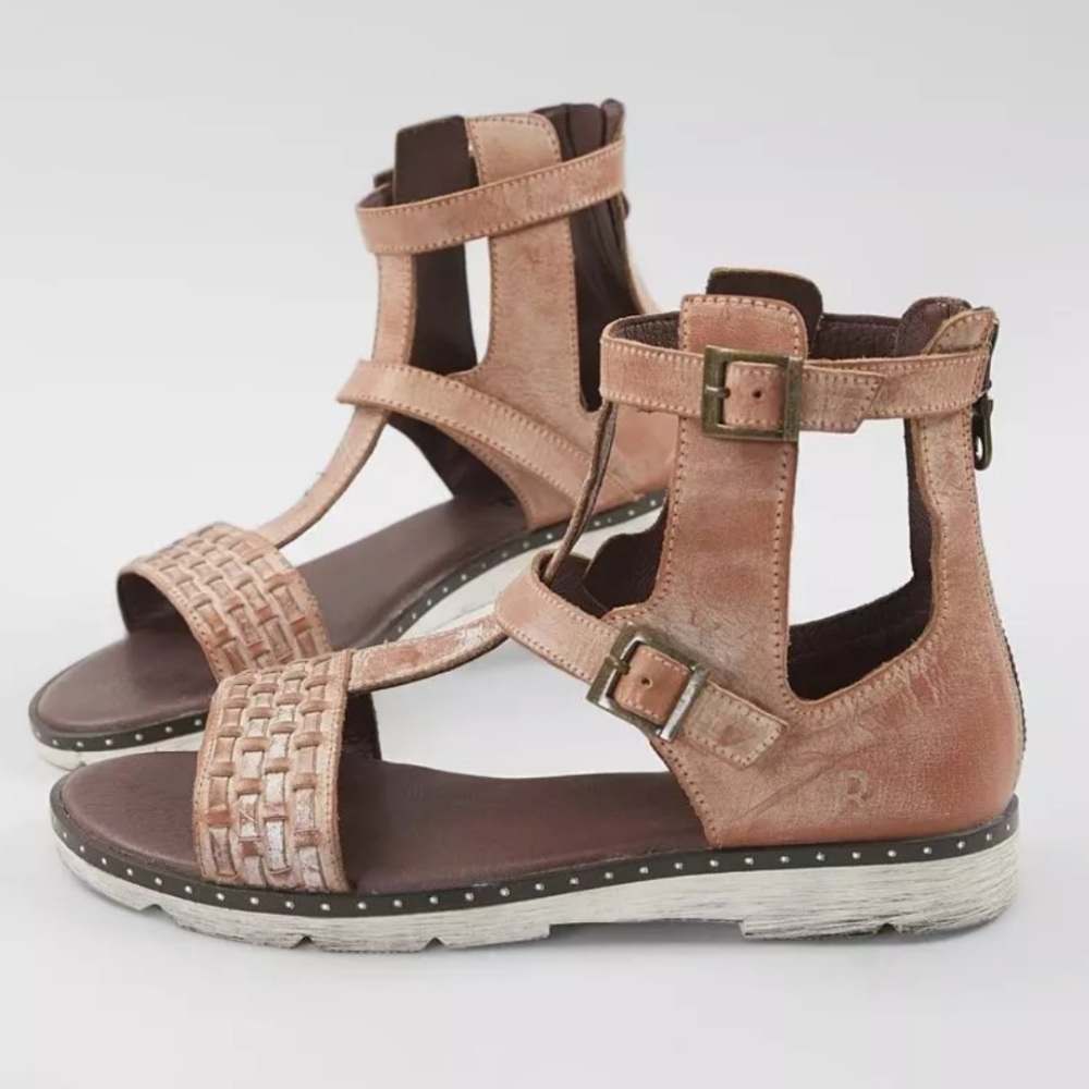 Tan and Brown Gladiator Sandals with Ankle Straps - Bed Stu